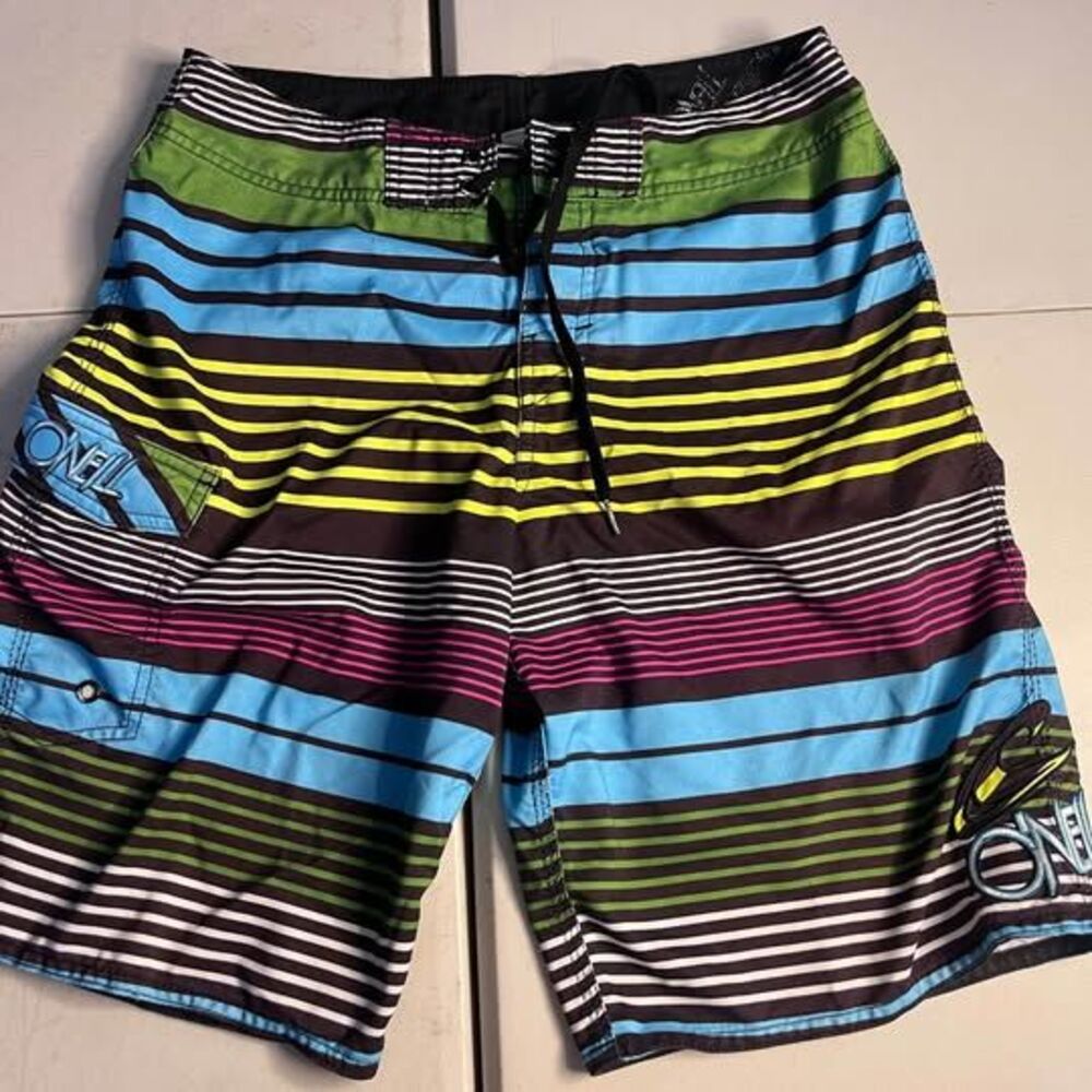O’Neill Men’s 32  Multicolor Striped Board Shorts Swim Trunks